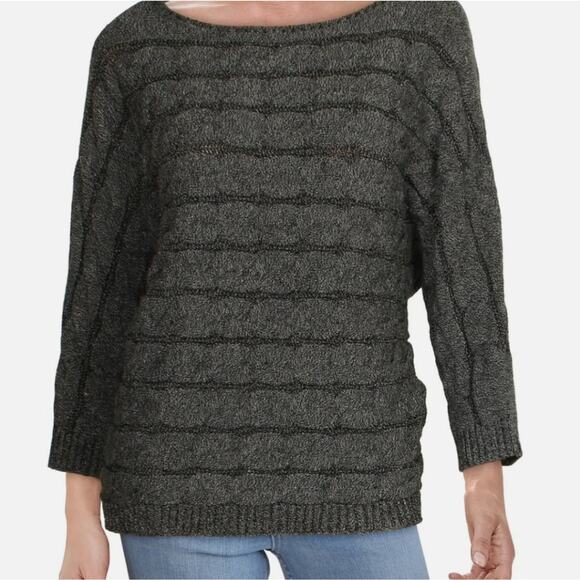Andrea Jovine Gray Bat Wing Cable Knit Sweater | Women's Large - Picture 2 of 10